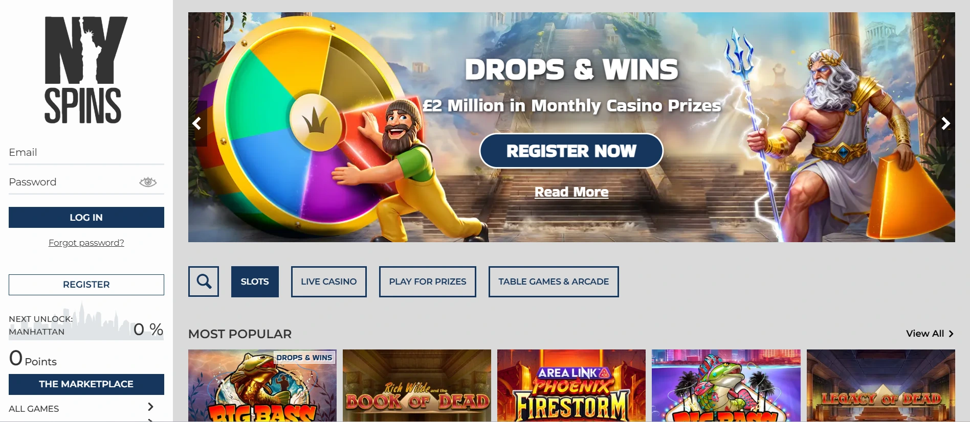 NY Spins Casino Seite